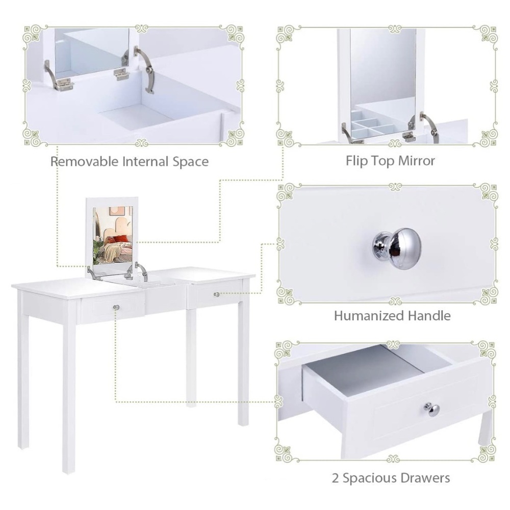 Vanity Table with Flip Top Mirror